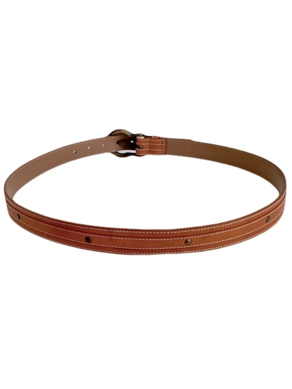 Burberry Brown Leather Top Stitched, Studded Belt, Size 110/40